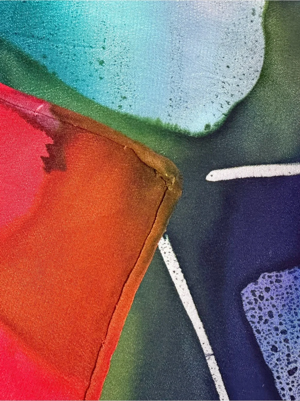 Abstract Mountain Peaks Silk Hand Painted Scarf, Blue, Red, Orange